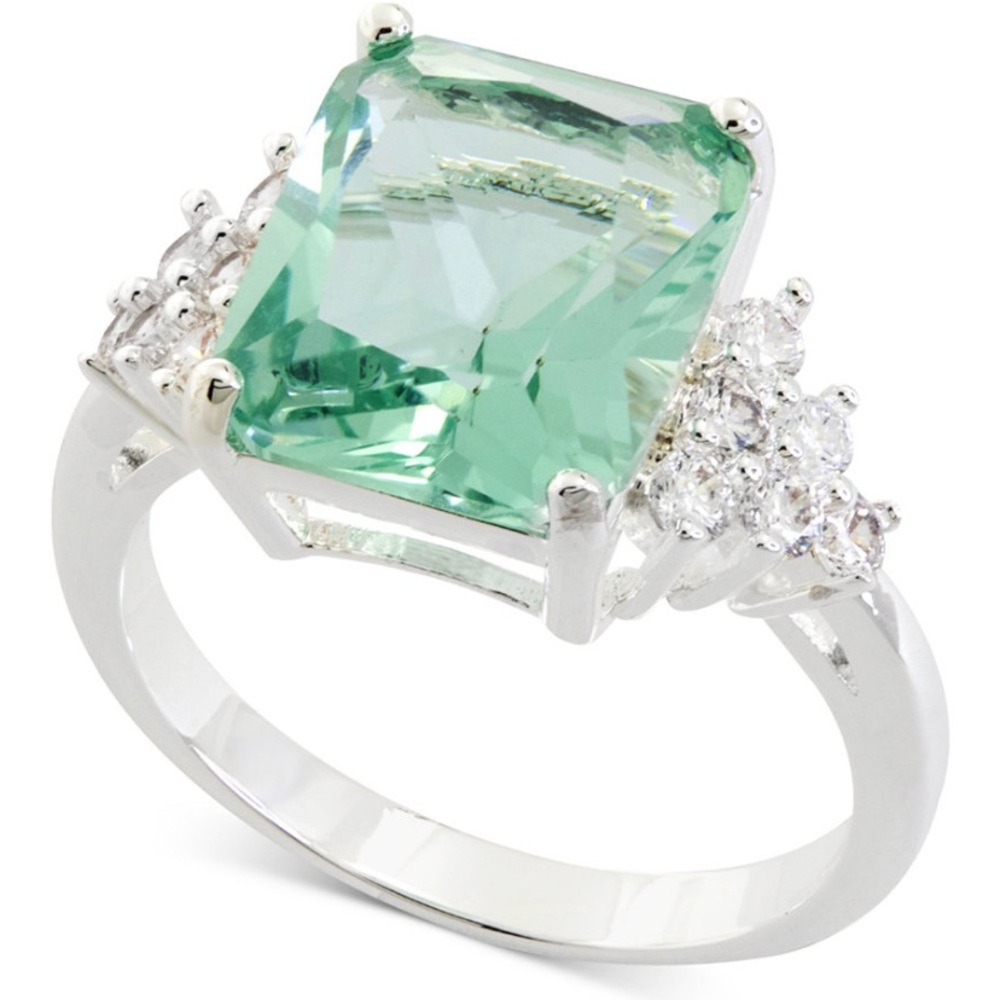 *Host Pick* Charter Club Silver Tone Pave & Green Square Crystal Ring